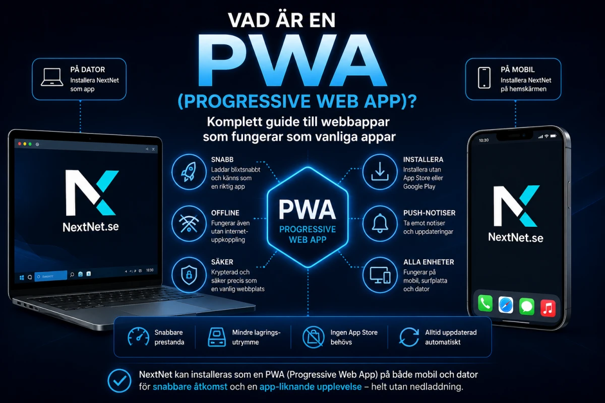 Vad är en PWA (Progressive Web App)? Komplett guide till webbappar som fungerar som vanliga appar