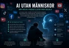 AI utan människor – futuristisk illustration om sociala medier, artificiell intelligens och bristen på mänsklig kontakt där algoritmer och automatiserade system ersätter mänsklig support.