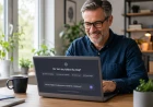 Person använder AI för första gången på en laptop hemma.
