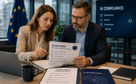 Företagsledare granskar EU:s AI Act och AI-regler för efterlevnad, transparens och AI-compliance.