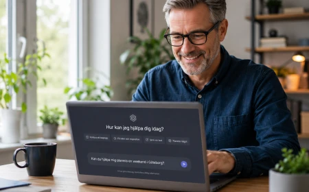Person använder AI för första gången på en laptop hemma.