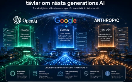 Illustration som visar konkurrensen mellan OpenAI, Google och Anthropic inom utvecklingen av nästa generations AI-modeller.
