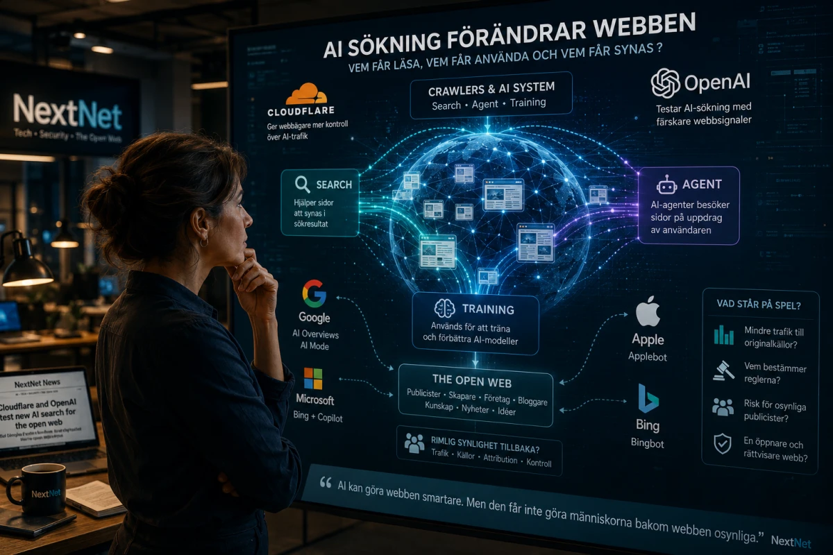 Person granskar hur AI-sökning, crawlers och techjättar påverkar den öppna webben.