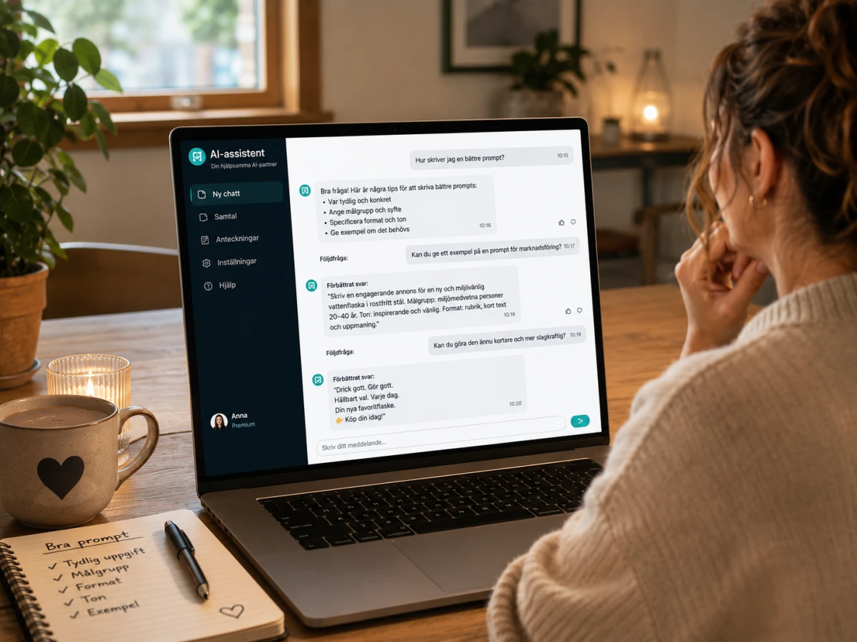 Person fortsätter samtalet med AI för att förbättra svaret.