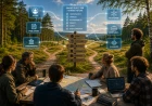 Människor vid ett skogsbryn där flera vägar möts, som symbol för att AI-system behöver gemensamma spelregler.