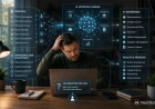 Person framför en laptop försöker förstå hur AI-system använder data och digitala villkor.