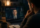 Person granskar en misstänkt AI-manipulerad video på en laptop.
