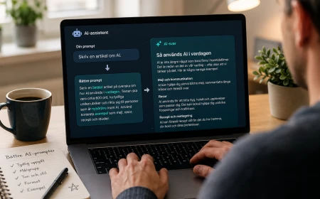Person skriver en AI-prompt vid en laptop.