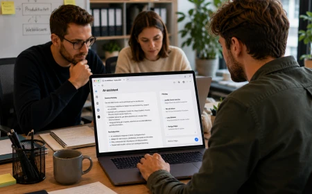 En person sitter i en park med en surfplatta och använder en AI-webbläsare för att läsa och sammanfatta information.