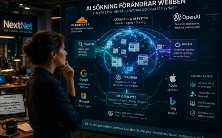 Person granskar hur AI-sökning, crawlers och techjättar påverkar den öppna webben.