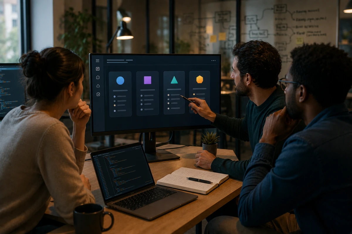 Three software developers discuss model options in a shared AI-assisted coding workspace.