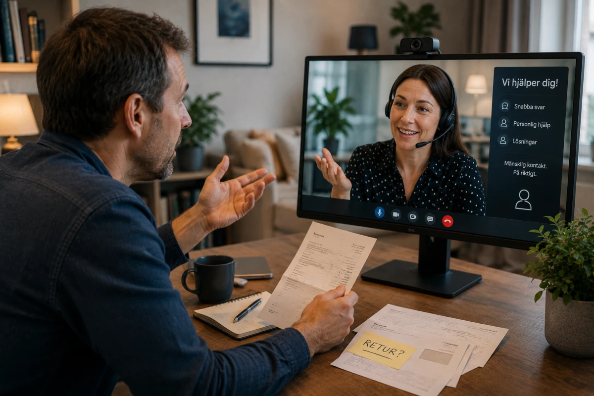Man har fått kontakt med en mänsklig kundservicemedarbetare via videosamtal efter ett digitalt serviceärende.