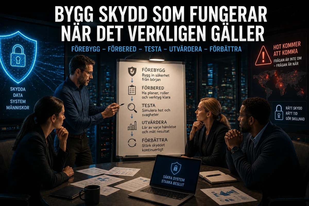 Redaktionell illustration av snabb AI-utveckling på ena sidan och tydliga säkerhetsregler, riskbedömning och ansvar på den andra.