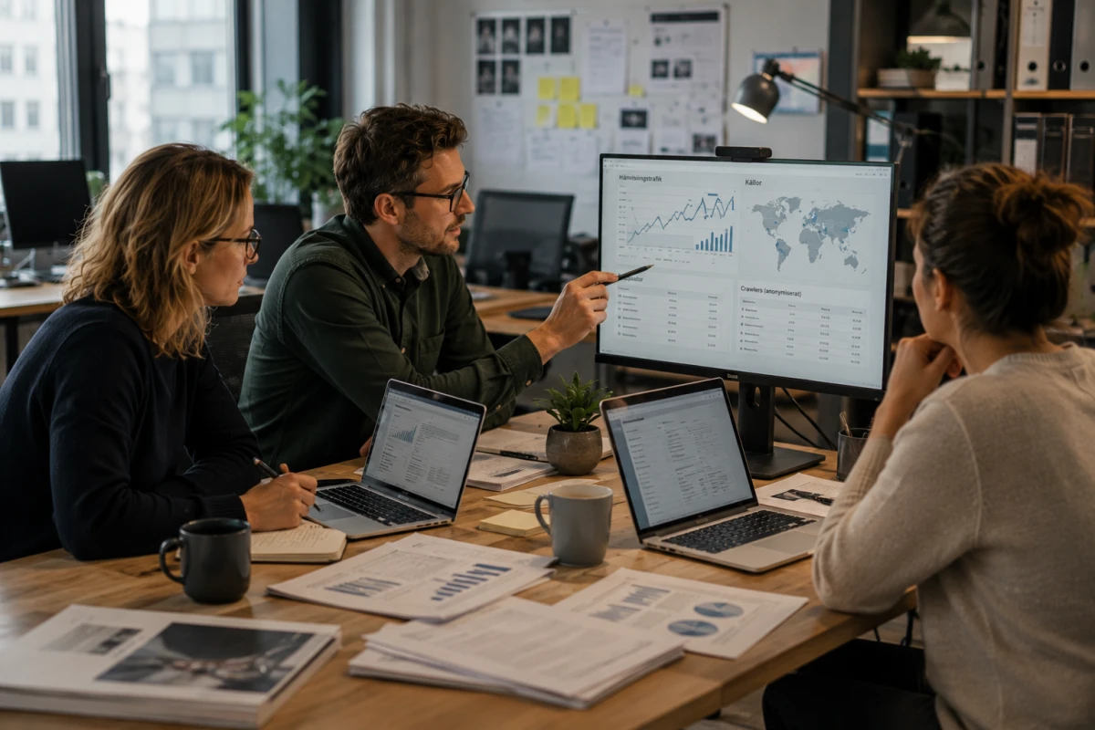 Innehållsskapare framför en visualisering av åtkomst, analys och betalning.