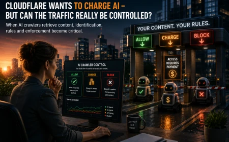 AI crawler access checkpoint illustrating allow, charge and block rules for online content