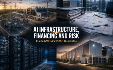 Editorial montage illustrating physical AI infrastructure, compute, financing and long-term data-center value.