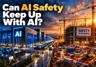 AI infrastructure operating beside a safety facility still under construction, illustrating whether AI safety can keep pace with AI development.