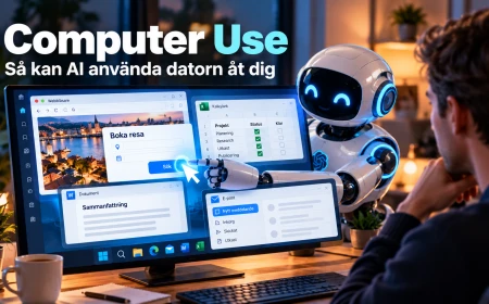 Person ser hur AI arbetar i ett datorgränssnitt på en skärm.
