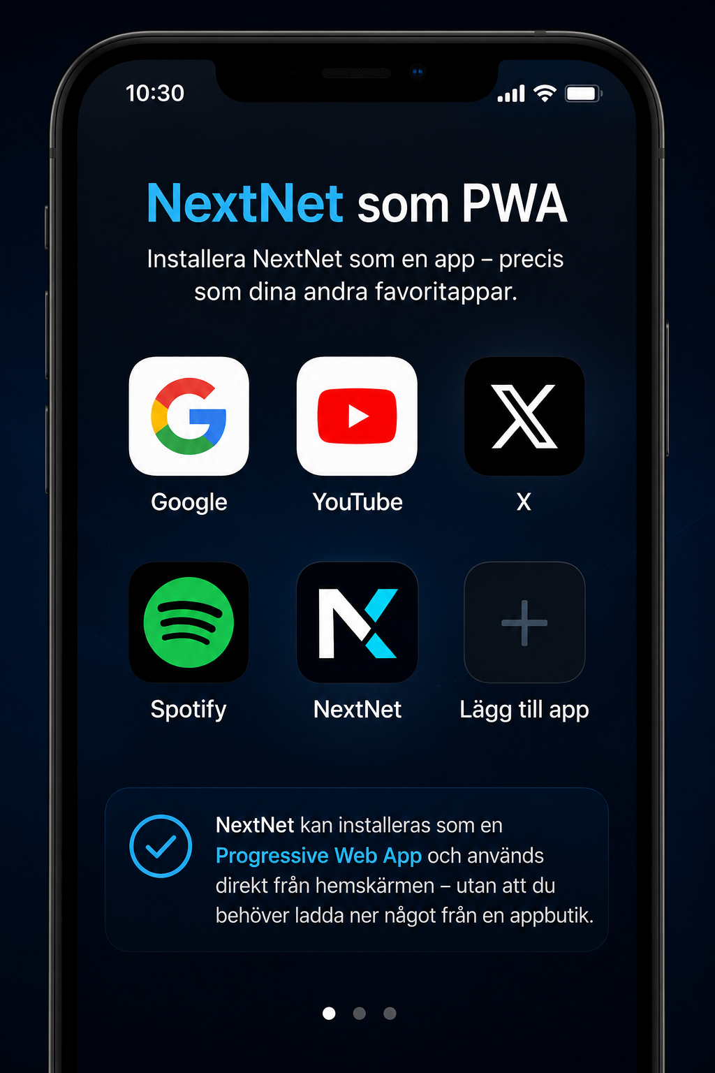 NextNet som PWA - app i mobilen